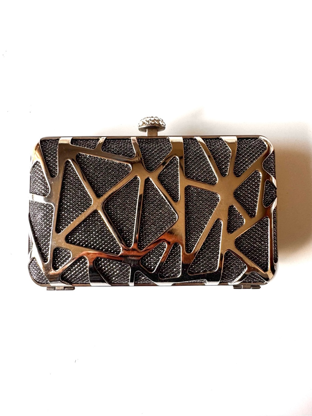 ♥️ Women's Metallic Geometric Evening Clutch - Silver w Black Interior